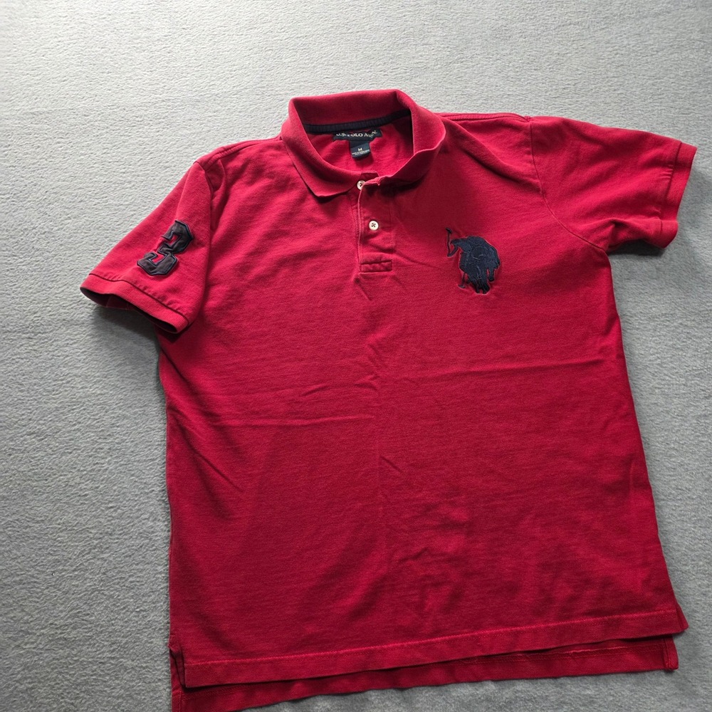 US Polo Assn Mens Red Short Sleeve Pique Polo Shirt Large Logo Size M‎